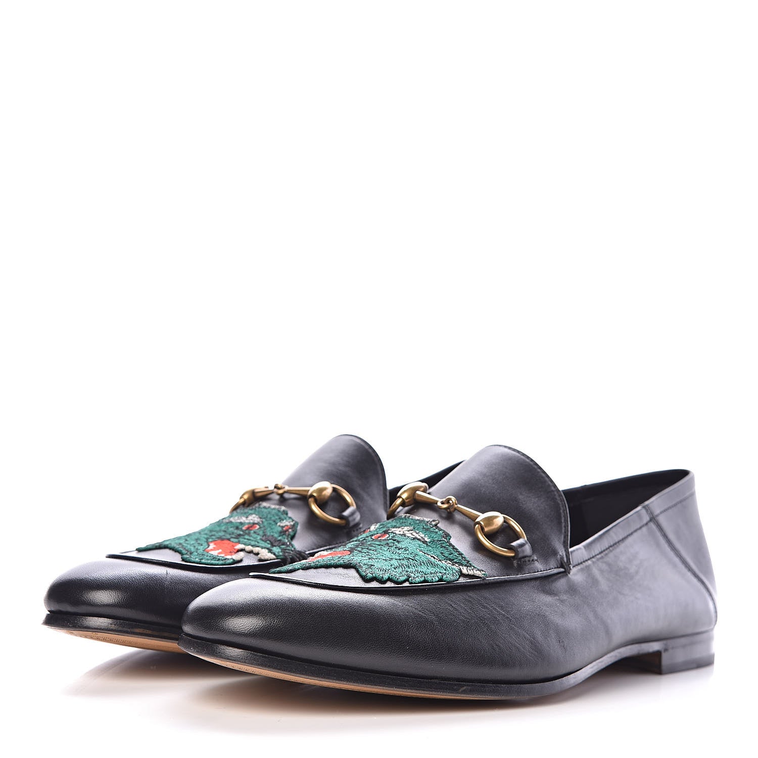 Gucci Lambskin Wolf Embroidered Mens Brixton Horsebit Loafers 12 Black 3 of 8