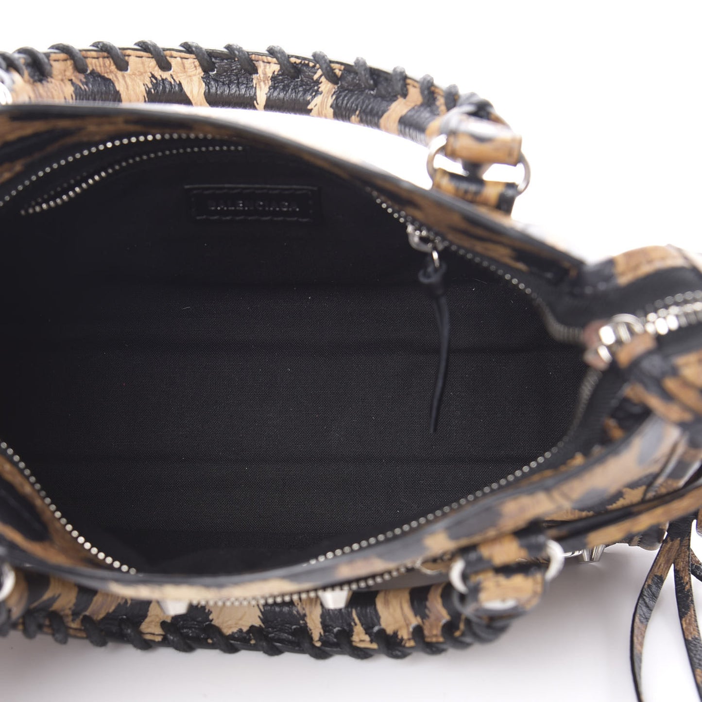 Smooth Calfskin Leopard Print Classic Silver Hardware Mini City Beige