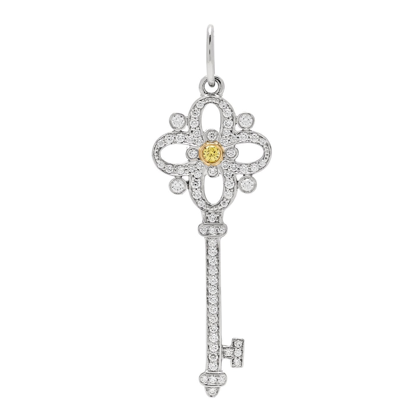 Platinum 18K Yellow Gold Diamond Fancy Yellow Diamond Floret Key Pendant