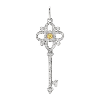 Tiffany Platinum 18K Yellow Gold Diamond Fancy Yellow Diamond Floret Key Pendant 1 of 5