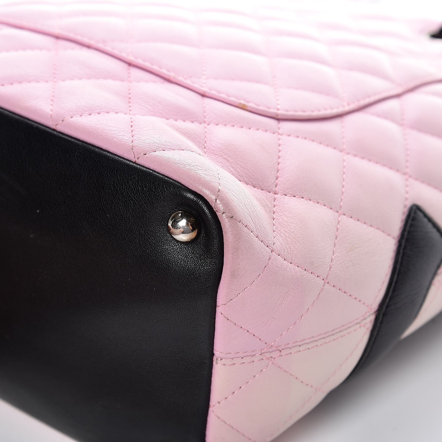 Calfskin Quilted Medium Cambon Tote Pink Black