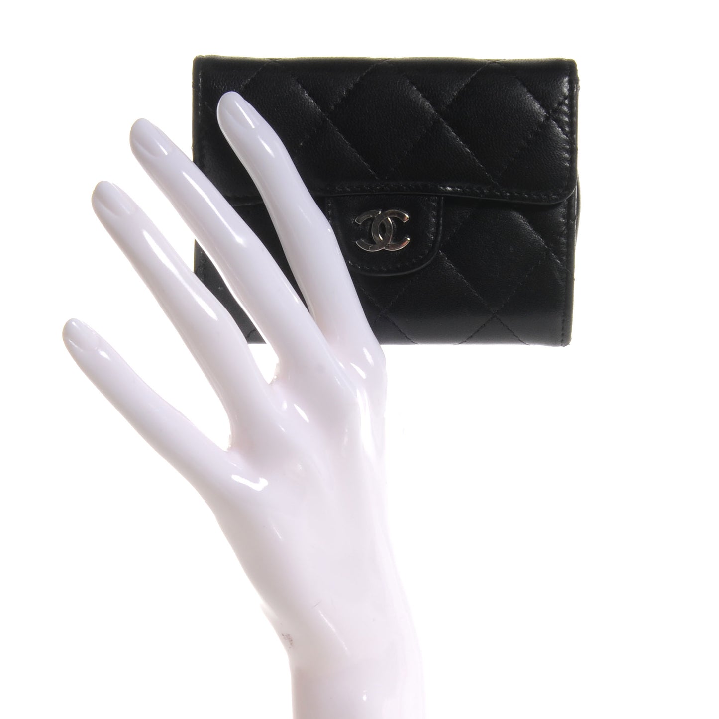 Lambskin Quilted Small Compact Wallet Black