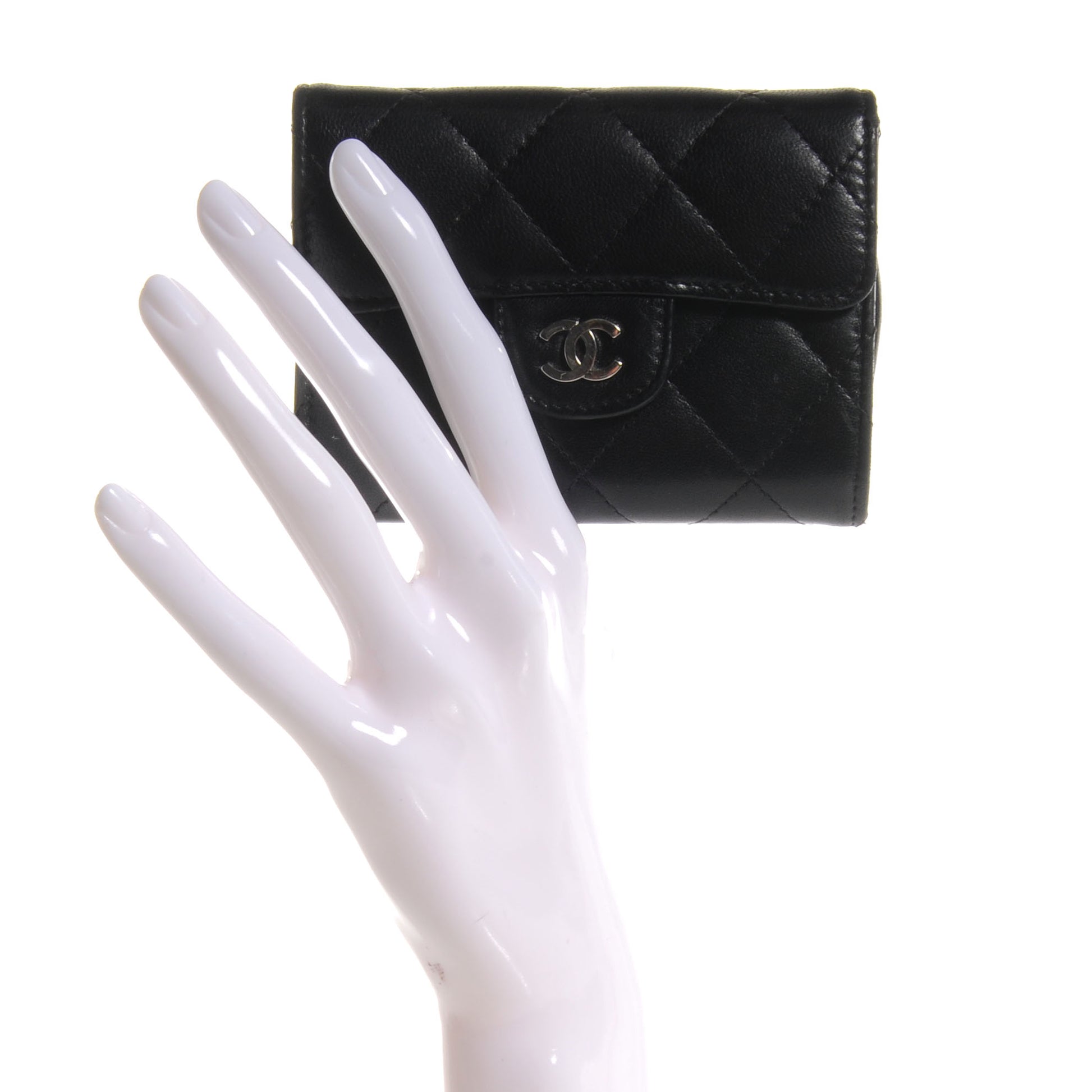 Chanel Lambskin Quilted Small Compact Wallet Black 2 of 10