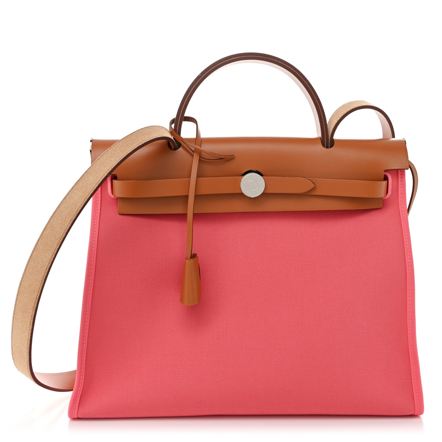 Hermes Vache Hunter Toile Herbag Zip 31 PM Rose Azalee Natural 1 of 12