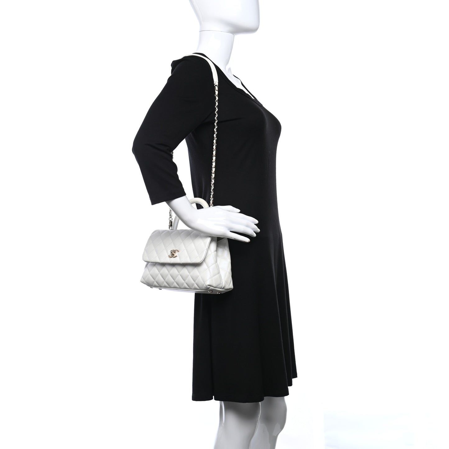 Iridescent Caviar Quilted Mini Coco Handle Flap White