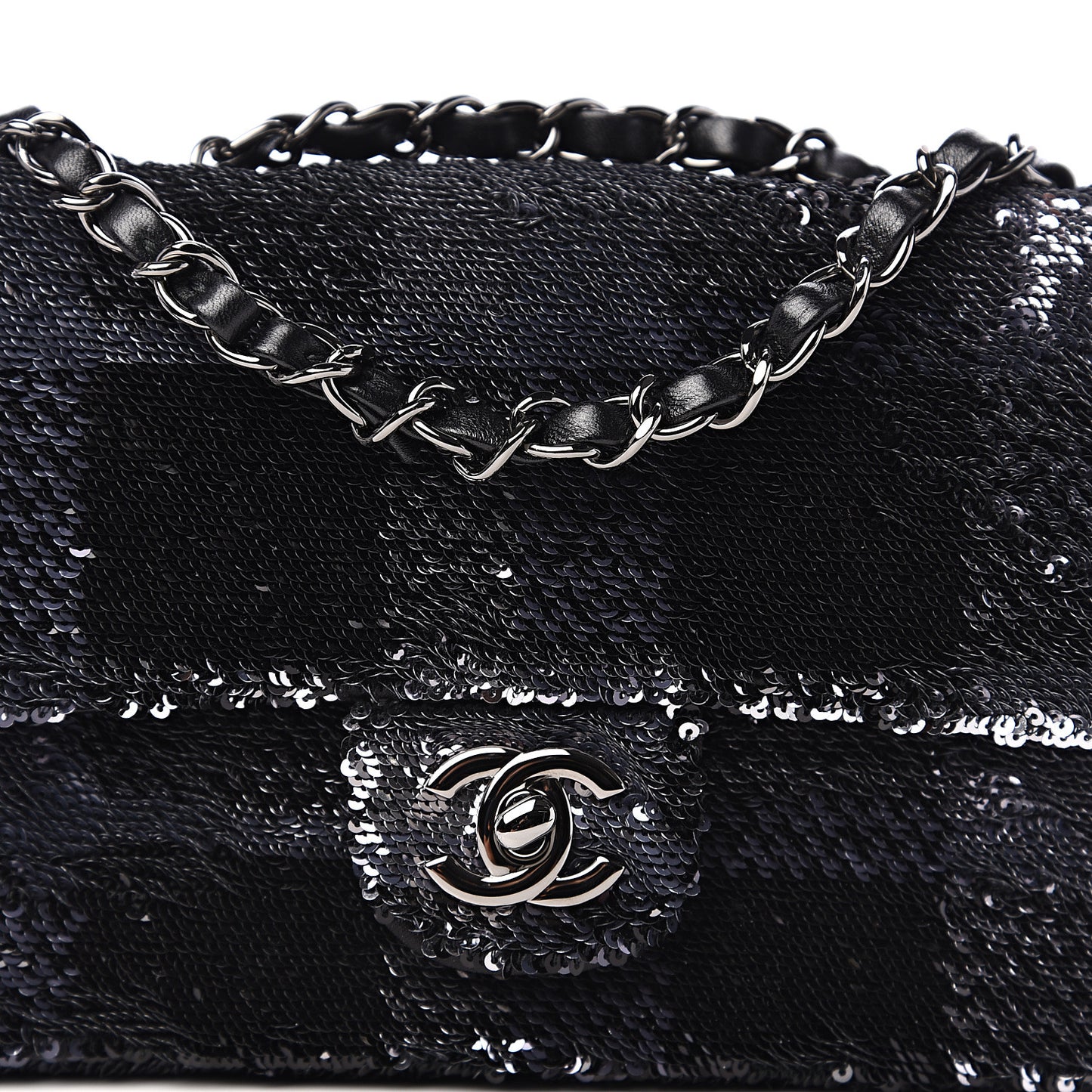 Sequin Mini Rectangular Single Flap Black Silver