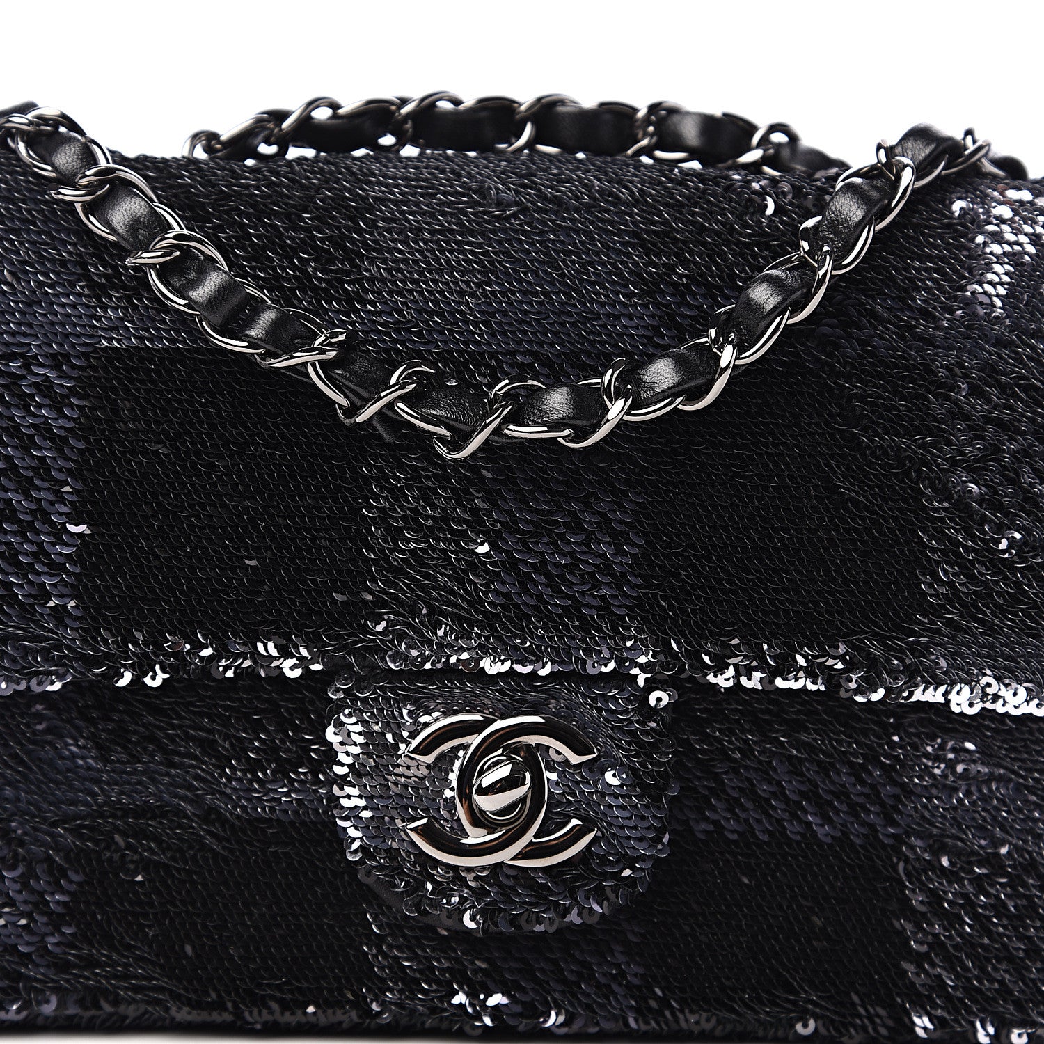 Chanel Sequin Mini Rectangular Single Flap Black Silver 9 of 10