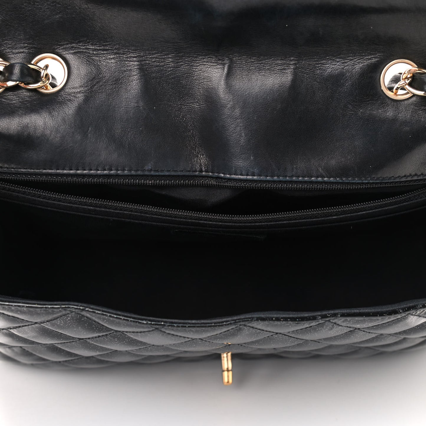 Patent Quilted Sparkle Glitter Jumbo Single Flap Black