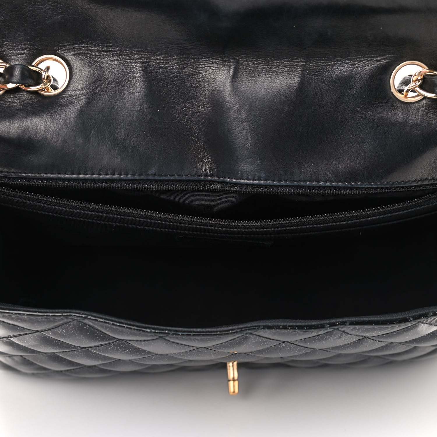 Chanel Patent Quilted Sparkle Glitter Jumbo Single Flap Black 5 of 11