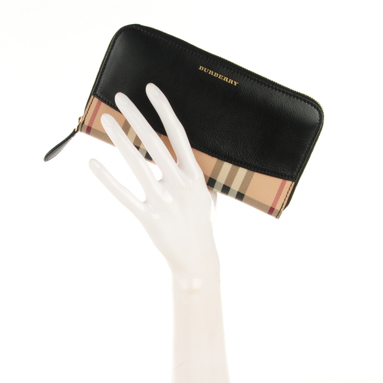 Burberry Haymarket Check Calfskin Elmore Zip Around Wallet Black 2 of 8