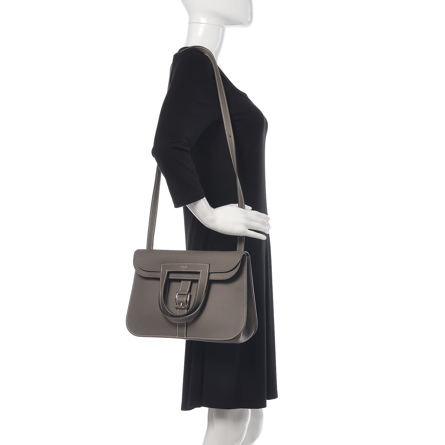 Hermes Taurillon Clemence Halzan 31 GM Etoupe 2 of 10