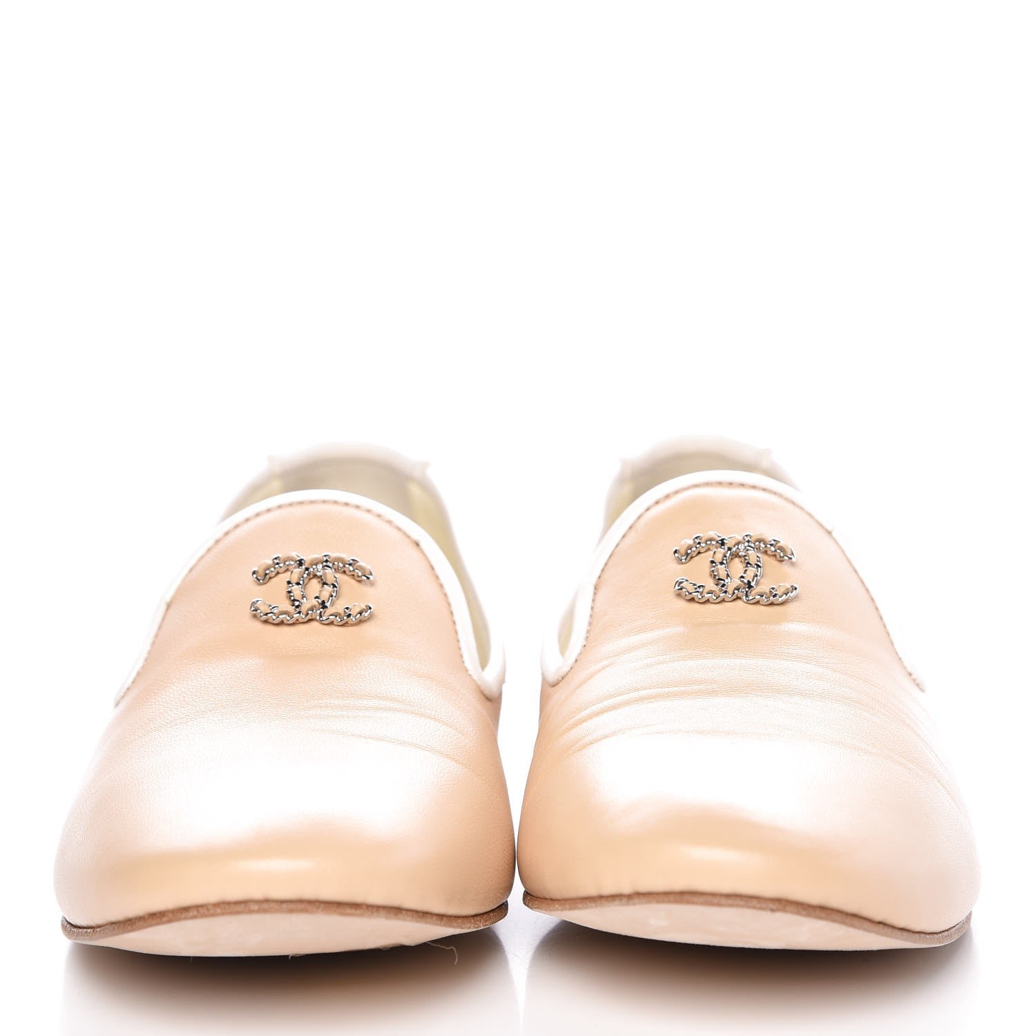 Chanel Lambskin CC Chain Loafers 37.5 Biege 2 of 9