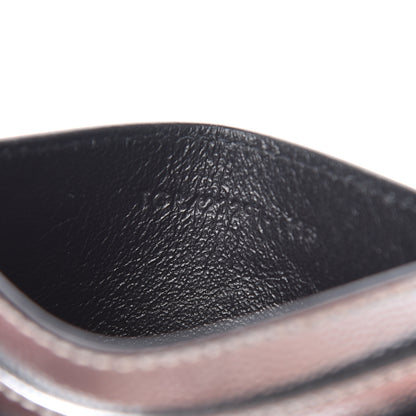 Saint Laurent Metallic Grain De Poudre Matelasse Chevron Monogram Credit Card Case Argento 7 of 12