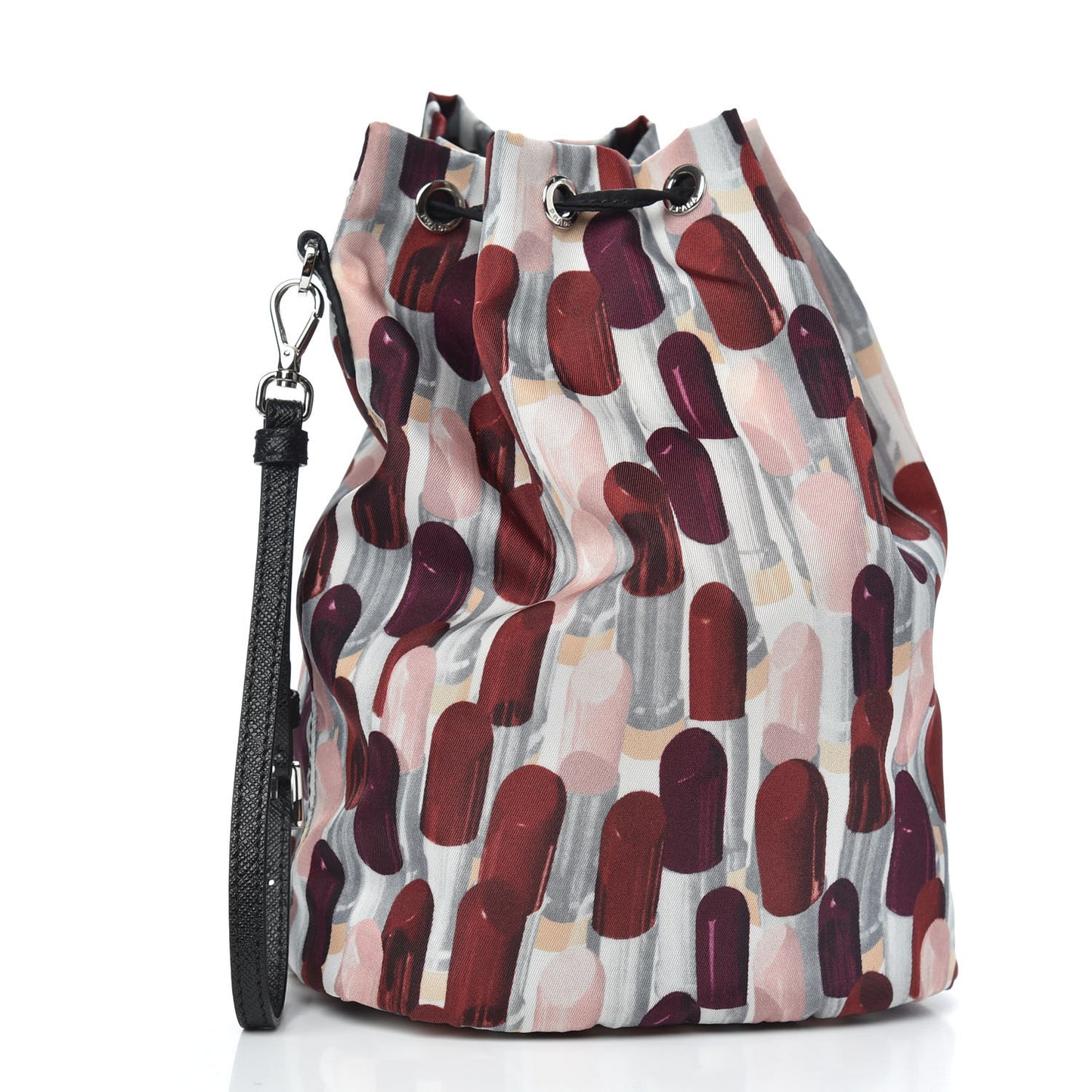 Tessuto Nylon Saffiano Lipstick Print Bucket Wristlet Rosso