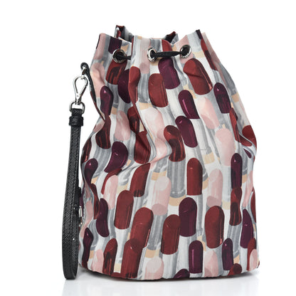 Prada Tessuto Nylon Saffiano Lipstick Print Bucket Wristlet Rosso 3 of 9