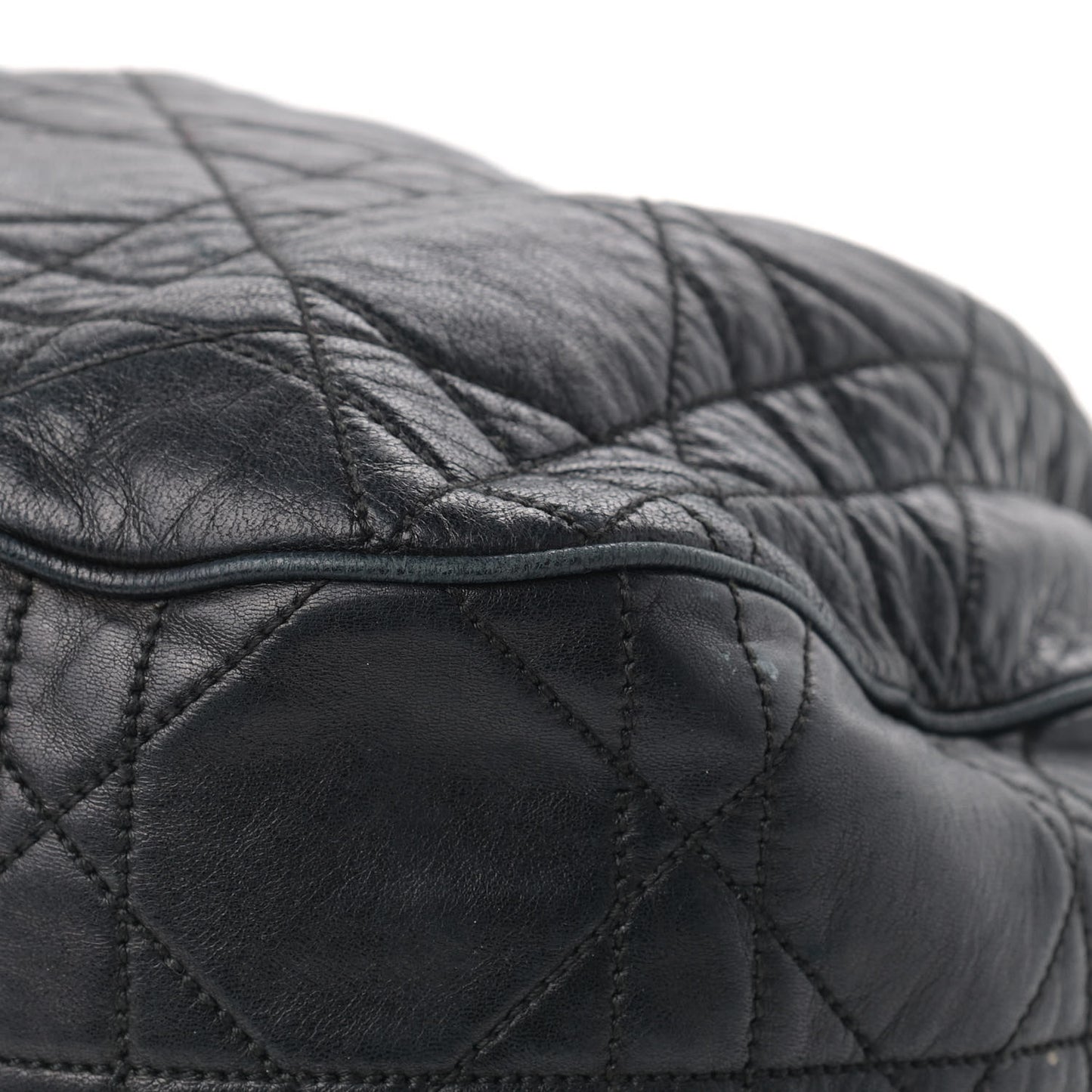 Lambskin Cannage Drawstring Bag Black