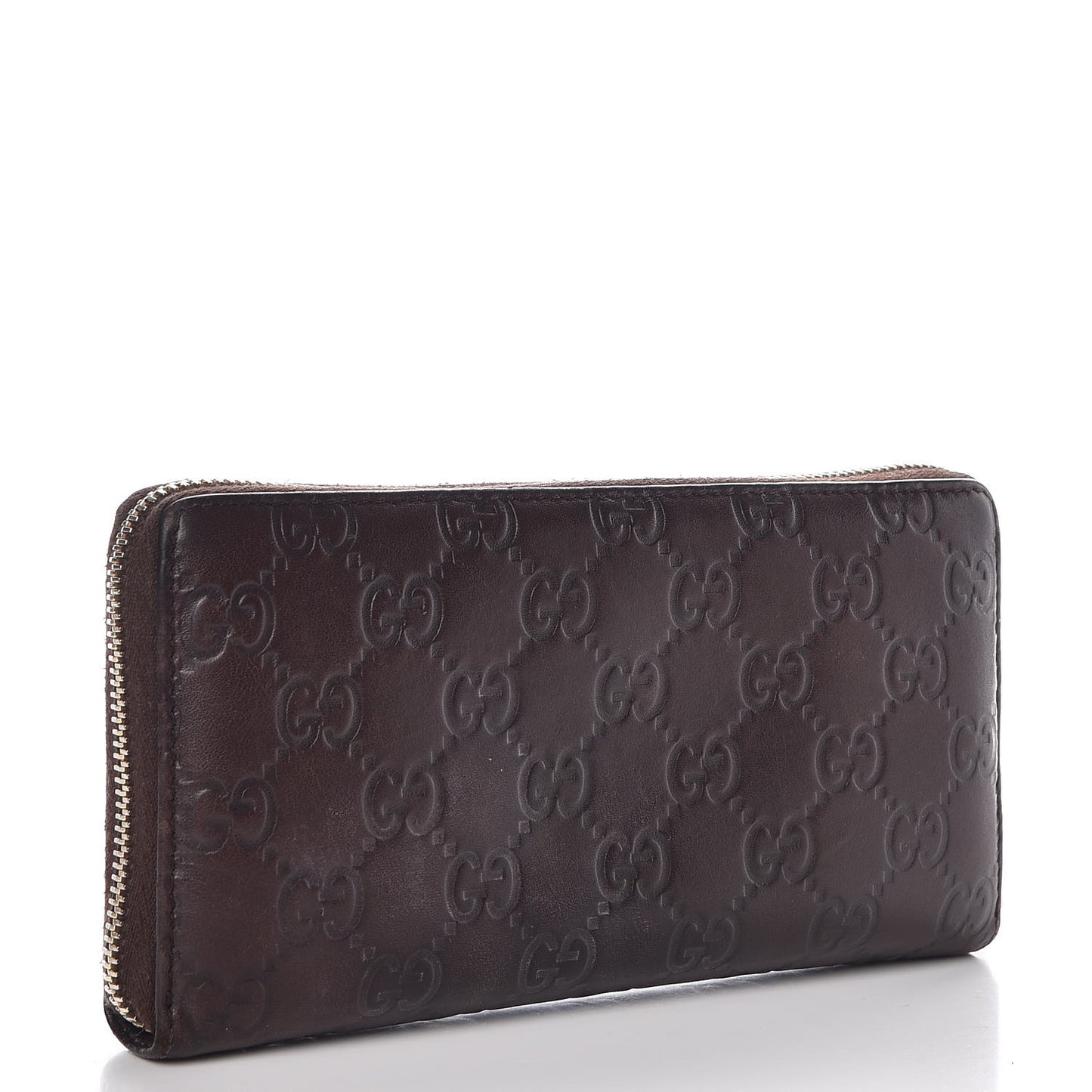 Guccissima Margaux Calfskin Metal Bar Zip Around Wallet Chocolate