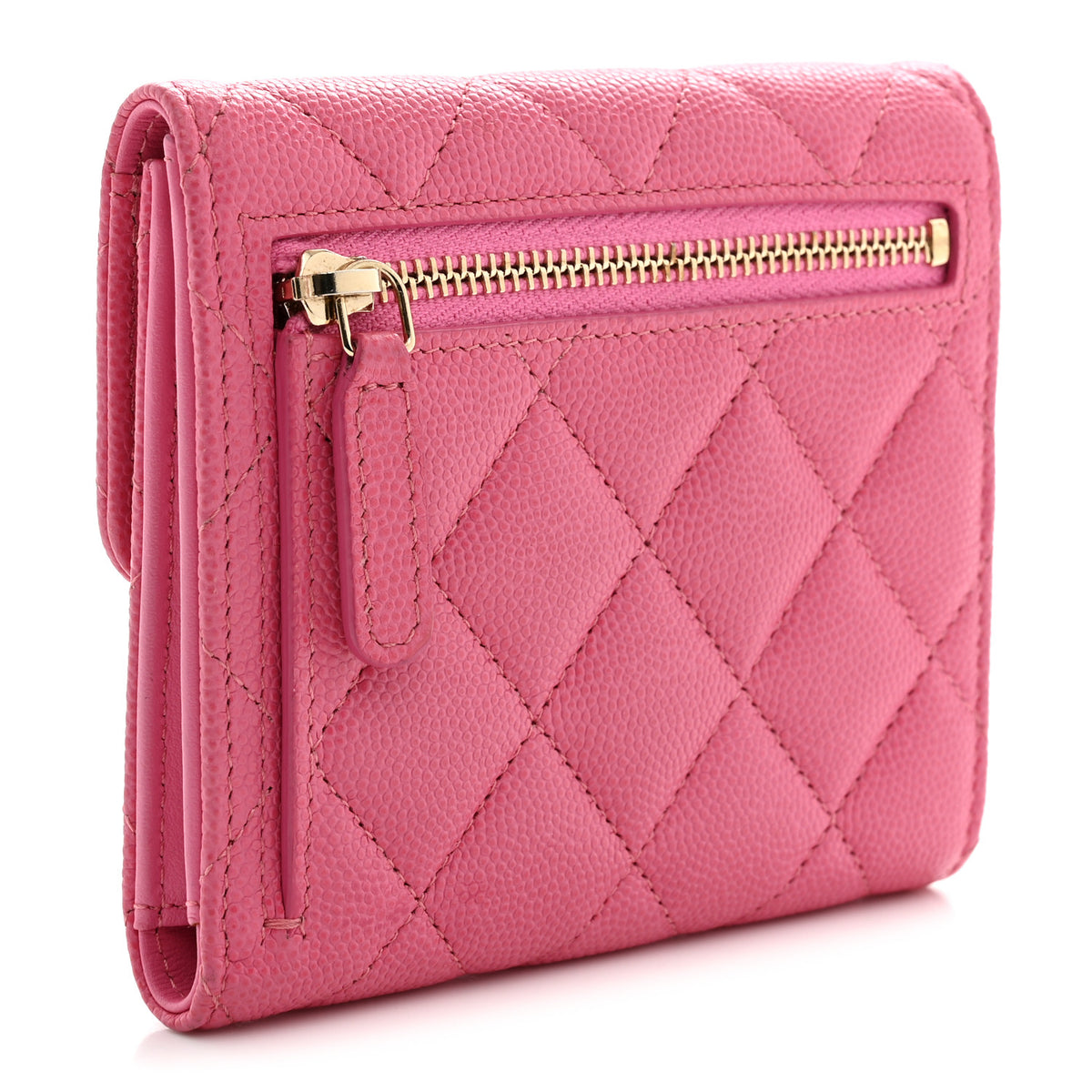 Caviar Quilted Compact Flap Wallet Pink