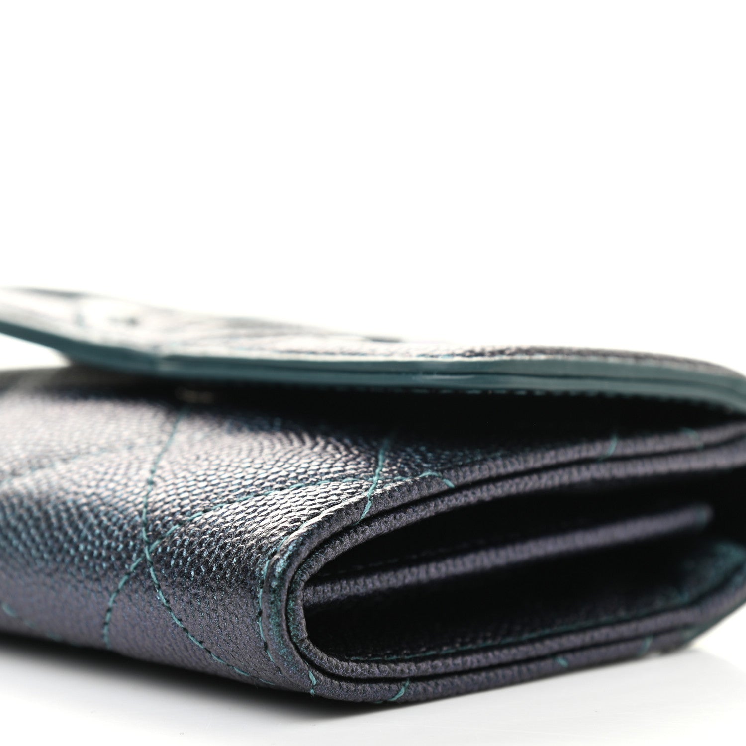 Chanel Iridescent Caviar Quilted Filigree Flap Card Holder Dark Turquoise 8 of 10