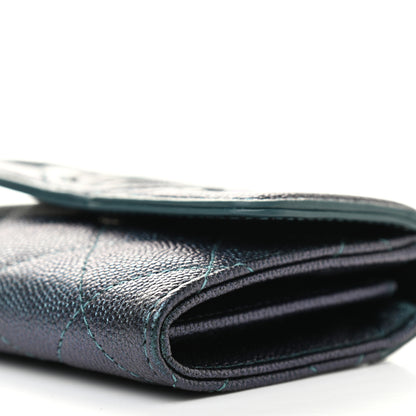 Chanel Iridescent Caviar Quilted Filigree Flap Card Holder Dark Turquoise 8 of 10