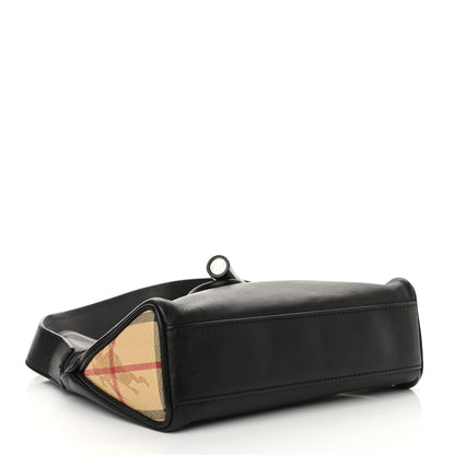 Burberry Grainy Calfskin Haymarket Check Horn Toggle Shoulder Bag Black 3 of 8