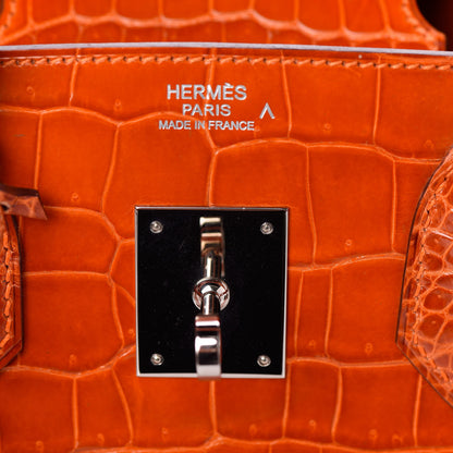 Hermes Shiny Porosus Crocodile Birkin 30 Orange 14 of 29