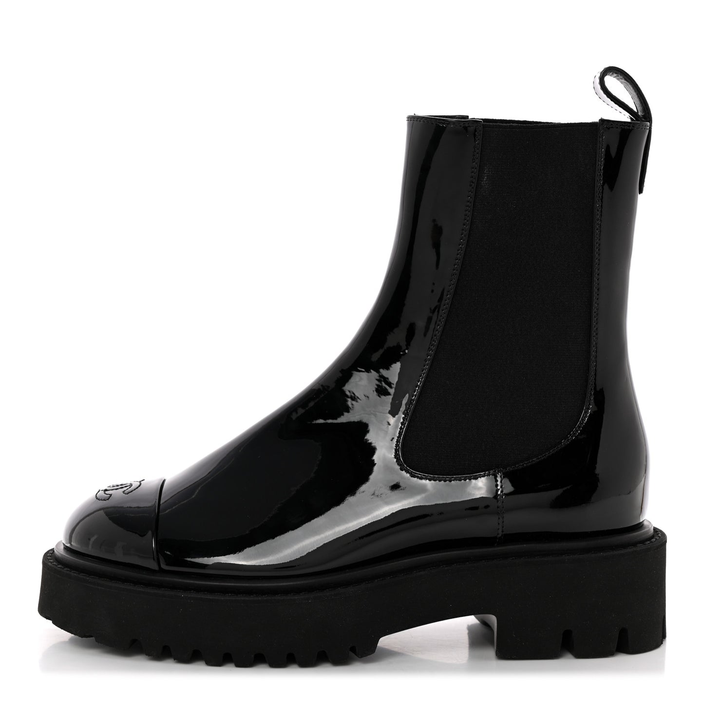 Patent Cap Toe Short Boots 37 Black