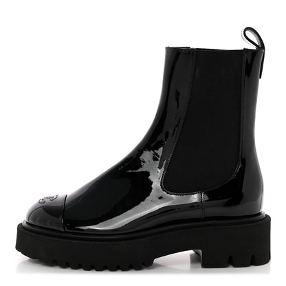 Chanel Patent Cap Toe Short Boots 37 Black 1 of 14