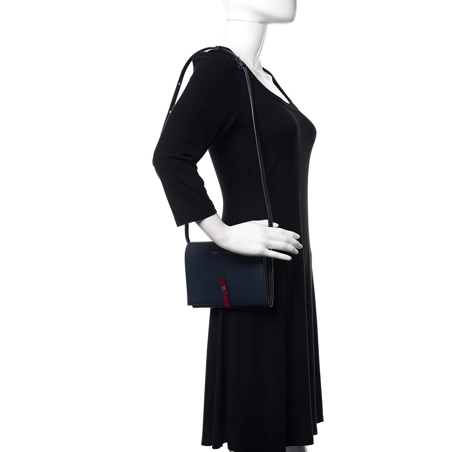 Grained Calfskin Clutch On Strap Bag Steel Blue
