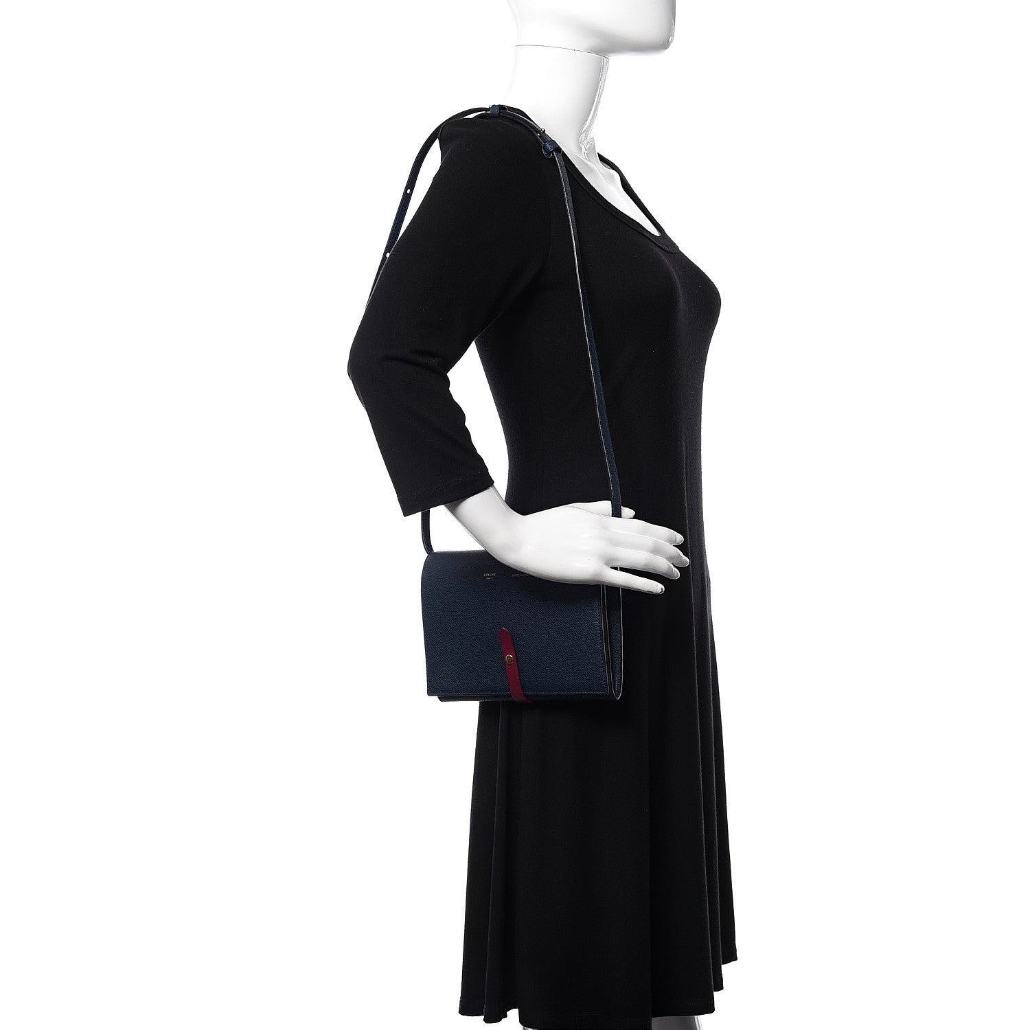 Celine Grained Calfskin Clutch On Strap Bag Steel Blue 2 of 9