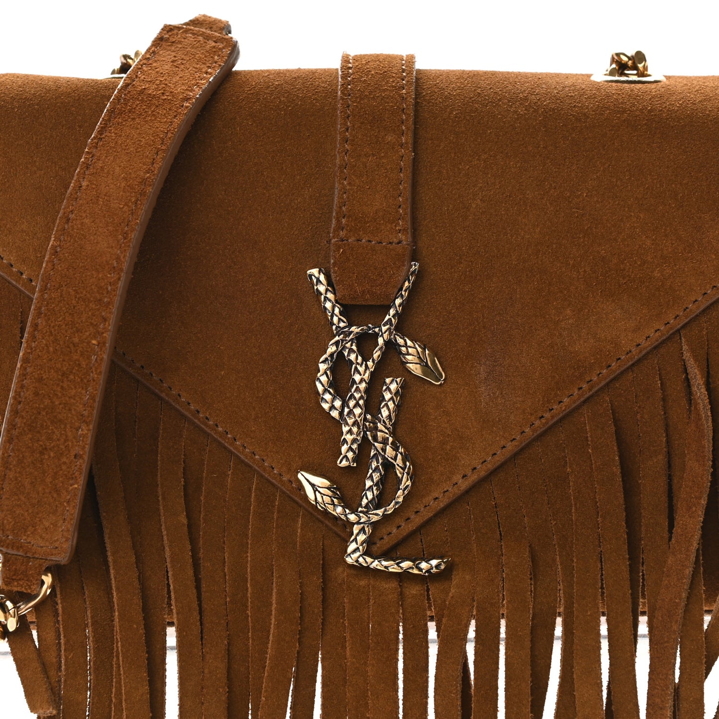 Suede Fringe Baby Monogram Satchel Light Ocre