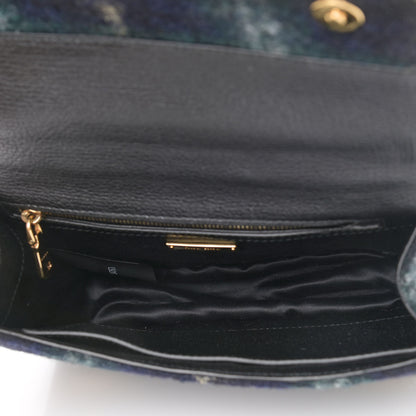 Miu Miu Wool Plaid Crystal Embellished Shoulder Bag Blue 5 of 11