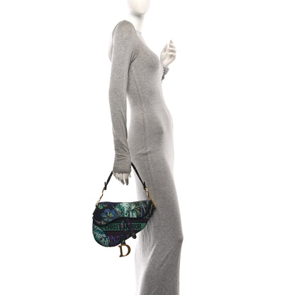 Christian Dior Canvas Embroidered Petites Fleurs Saddle Bag Black Multicolor 2 of 12