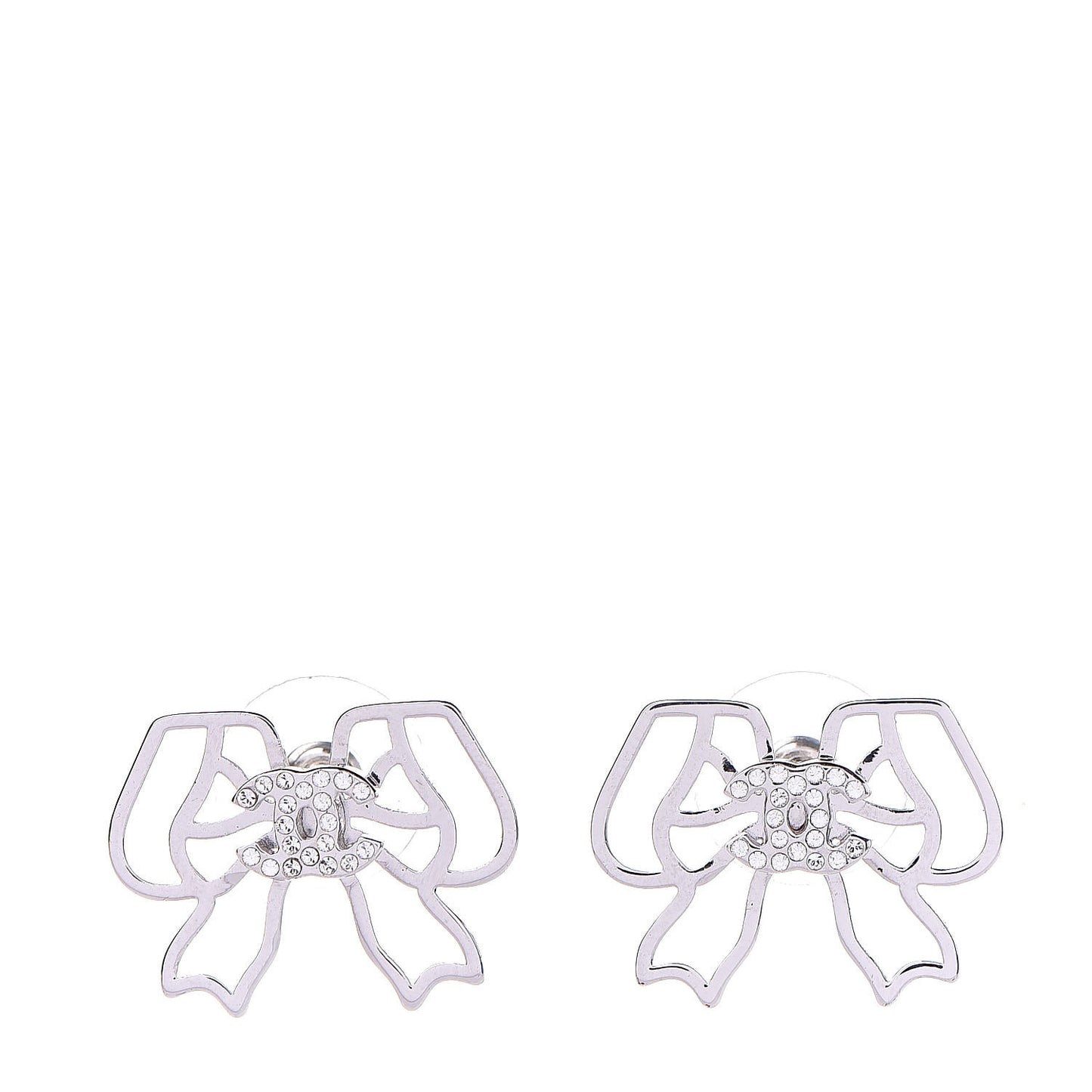 Crystal CC Bow Earrings Silver