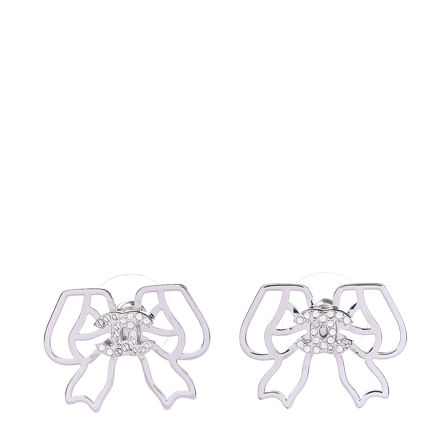 Chanel Crystal CC Bow Earrings Silver 1 of 4