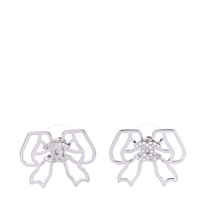 Chanel Crystal CC Bow Earrings Silver 1 of 4