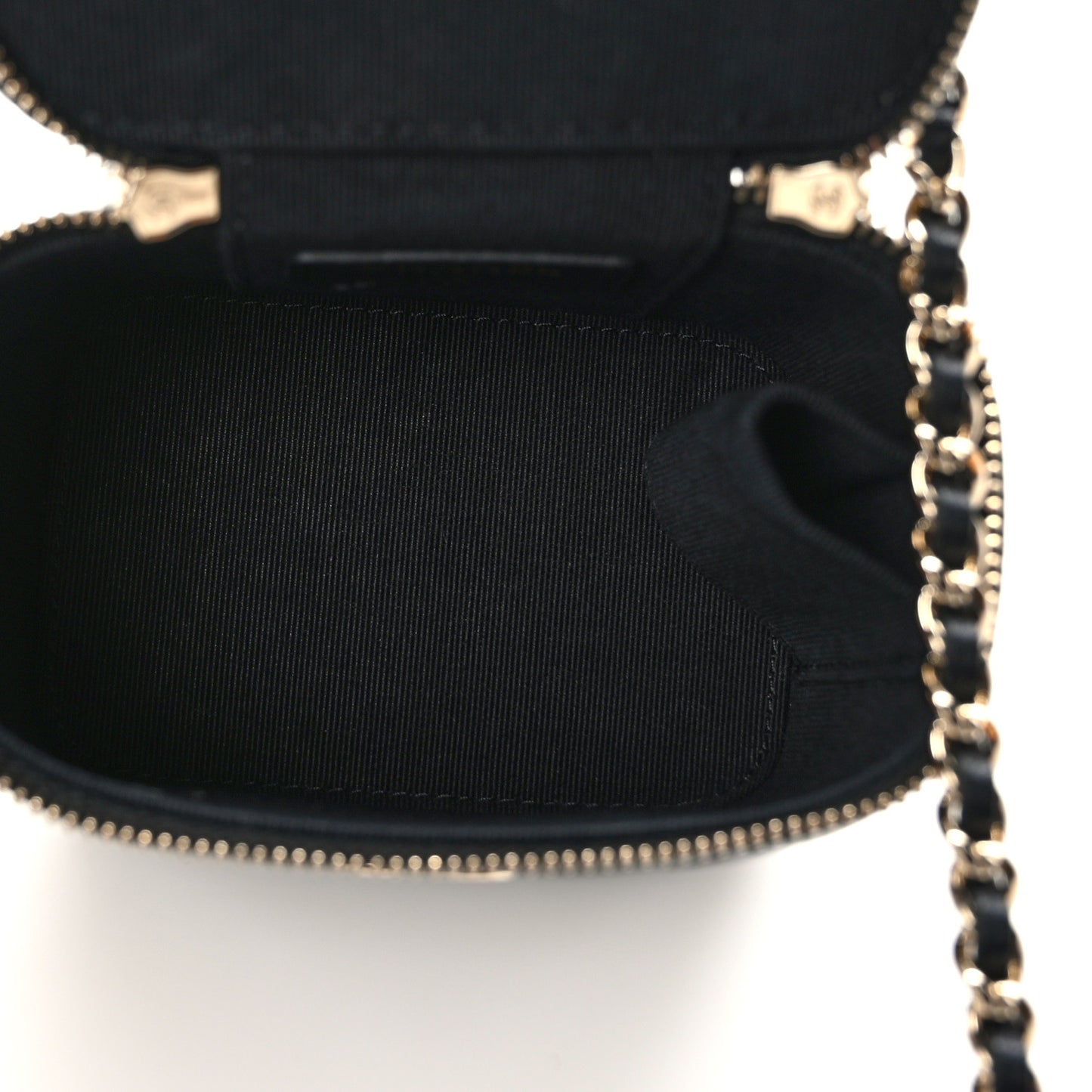 Lambskin Quilted Top Handle Mini Vanity Case With Chain Black
