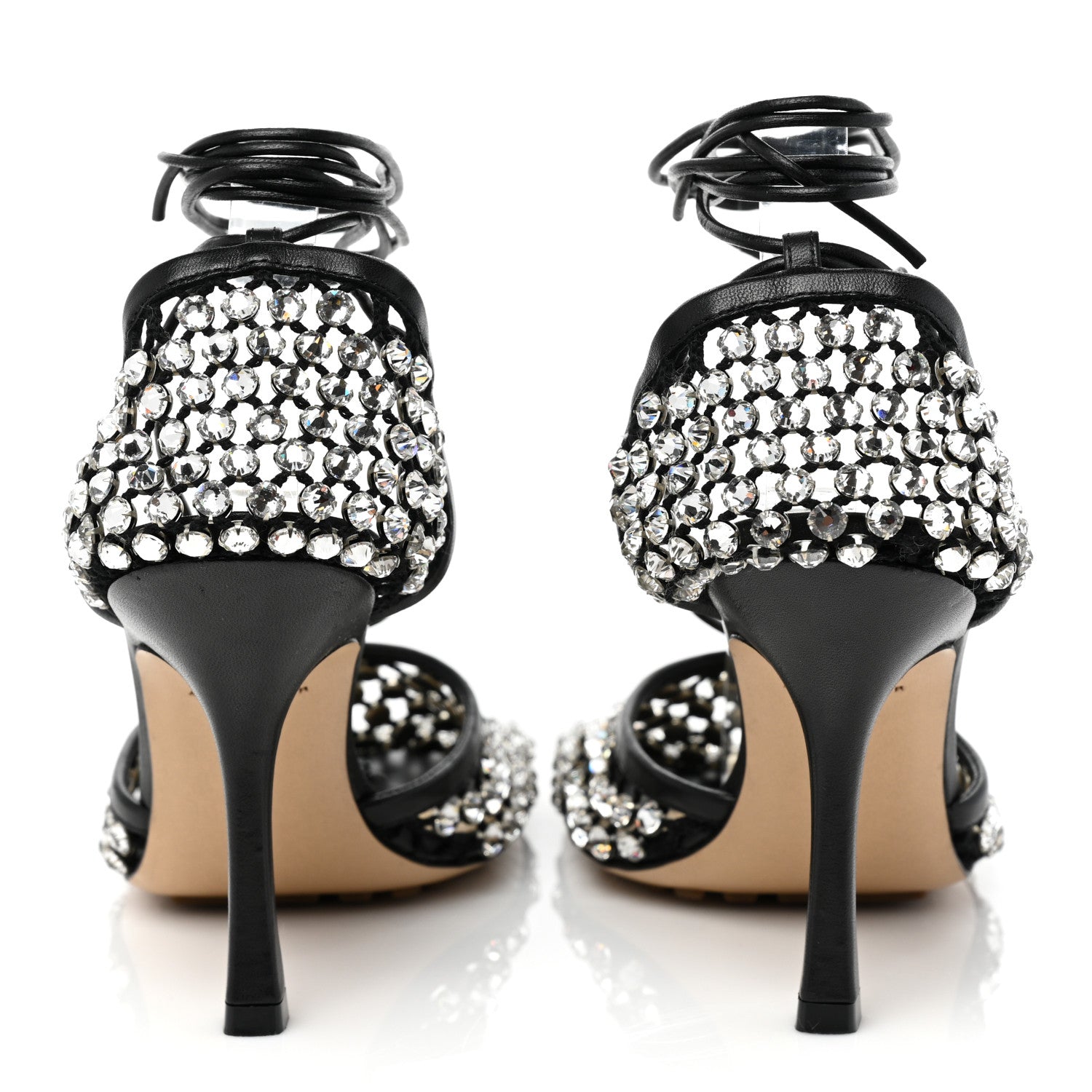 Bottega Veneta Mesh Nappa Crystal Embellished Sparkle Stretch Ankle Tie Sandals 36.5 Black 4 of 8