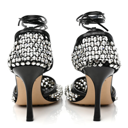 Bottega Veneta Mesh Nappa Crystal Embellished Sparkle Stretch Ankle Tie Sandals 36.5 Black 4 of 8