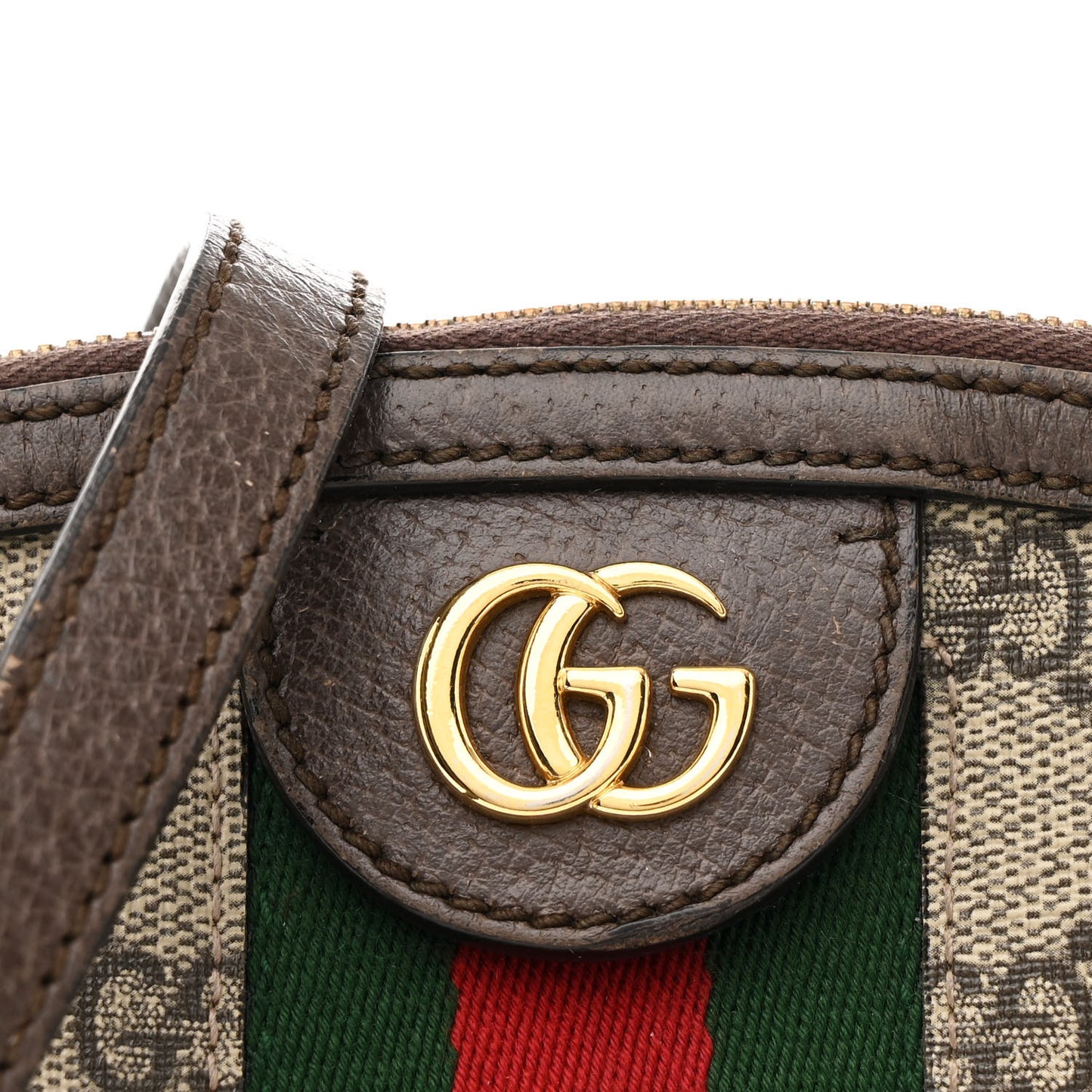 GG Supreme Monogram Textured Dollar Calfskin Web Small Ophidia Dome Shoulder Bag Beige Ebony New Acero
