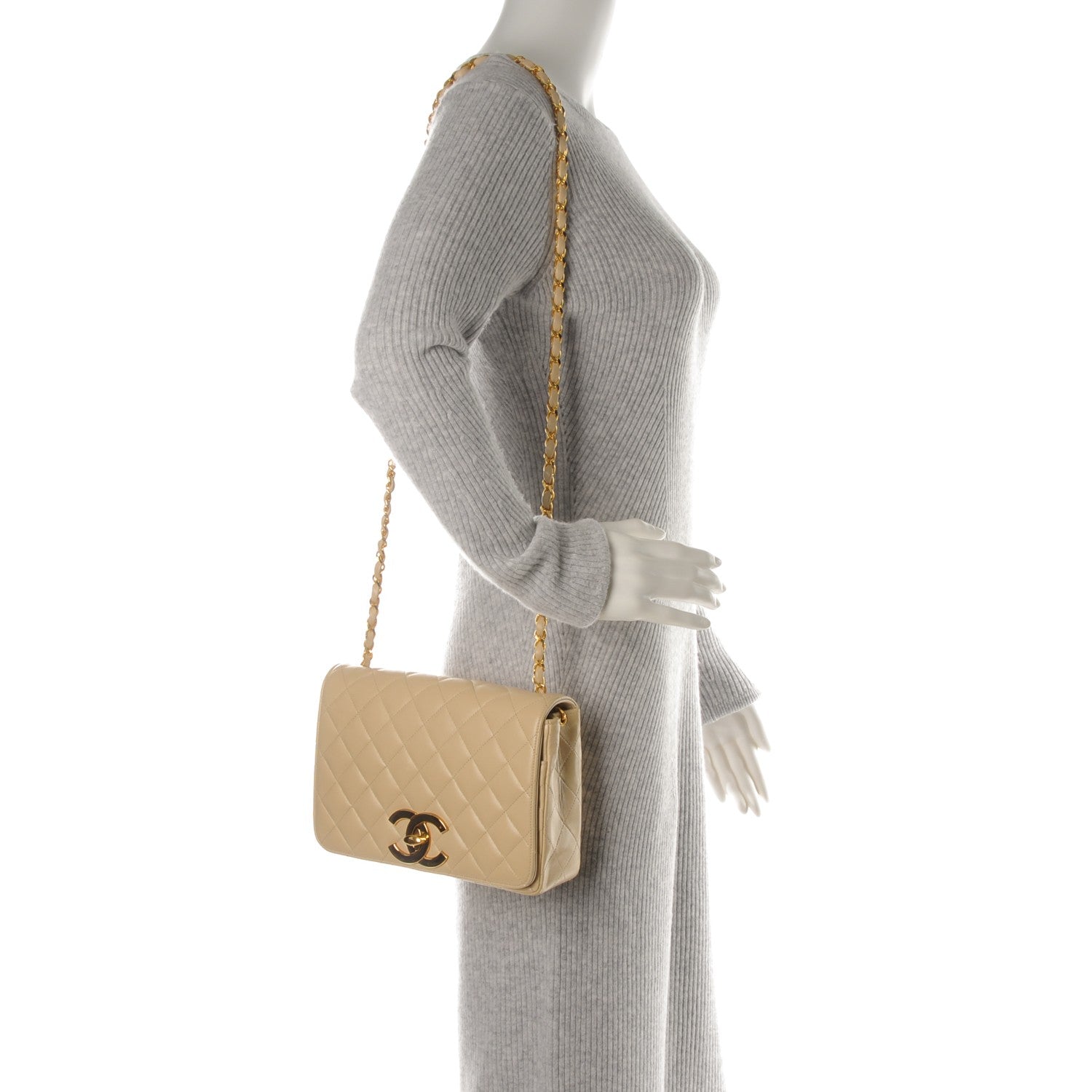 Chanel Lambskin Quilted Small Single Flap Beige 2 of 8