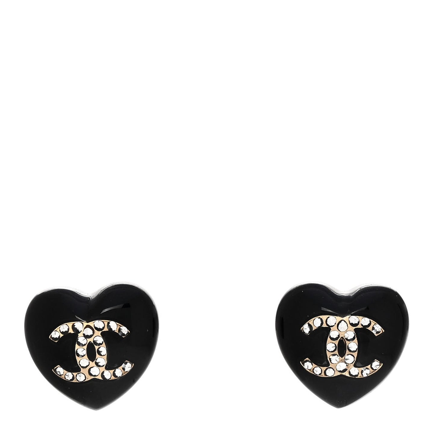 Resin Crystal CC Heart Earrings Black Gold