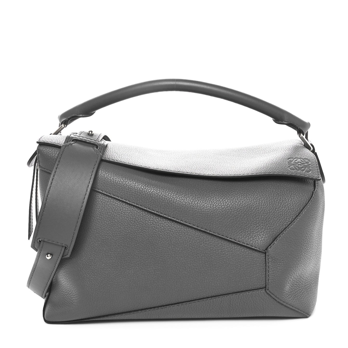Calfskin Large Puzzle Edge Bag Dark Grey