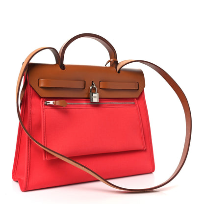 Hermes Vache Hunter Toile Herbag Zip 31 PM Rouge Tomate 4 of 10