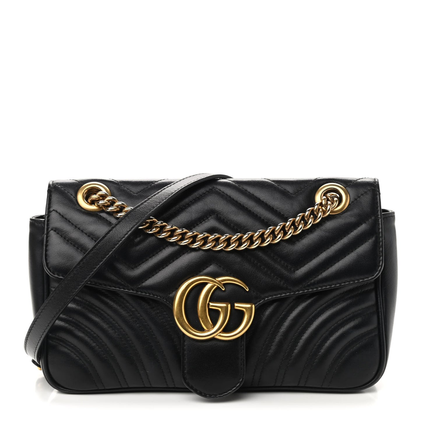Calfskin Matelasse Small GG Marmont Shoulder Bag Black