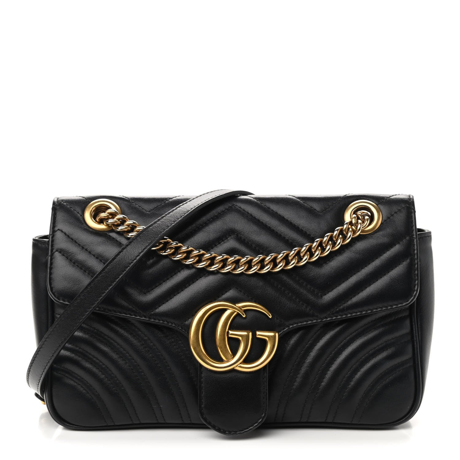 Gucci Calfskin Matelasse Small GG Marmont Shoulder Bag Black 1 of 9