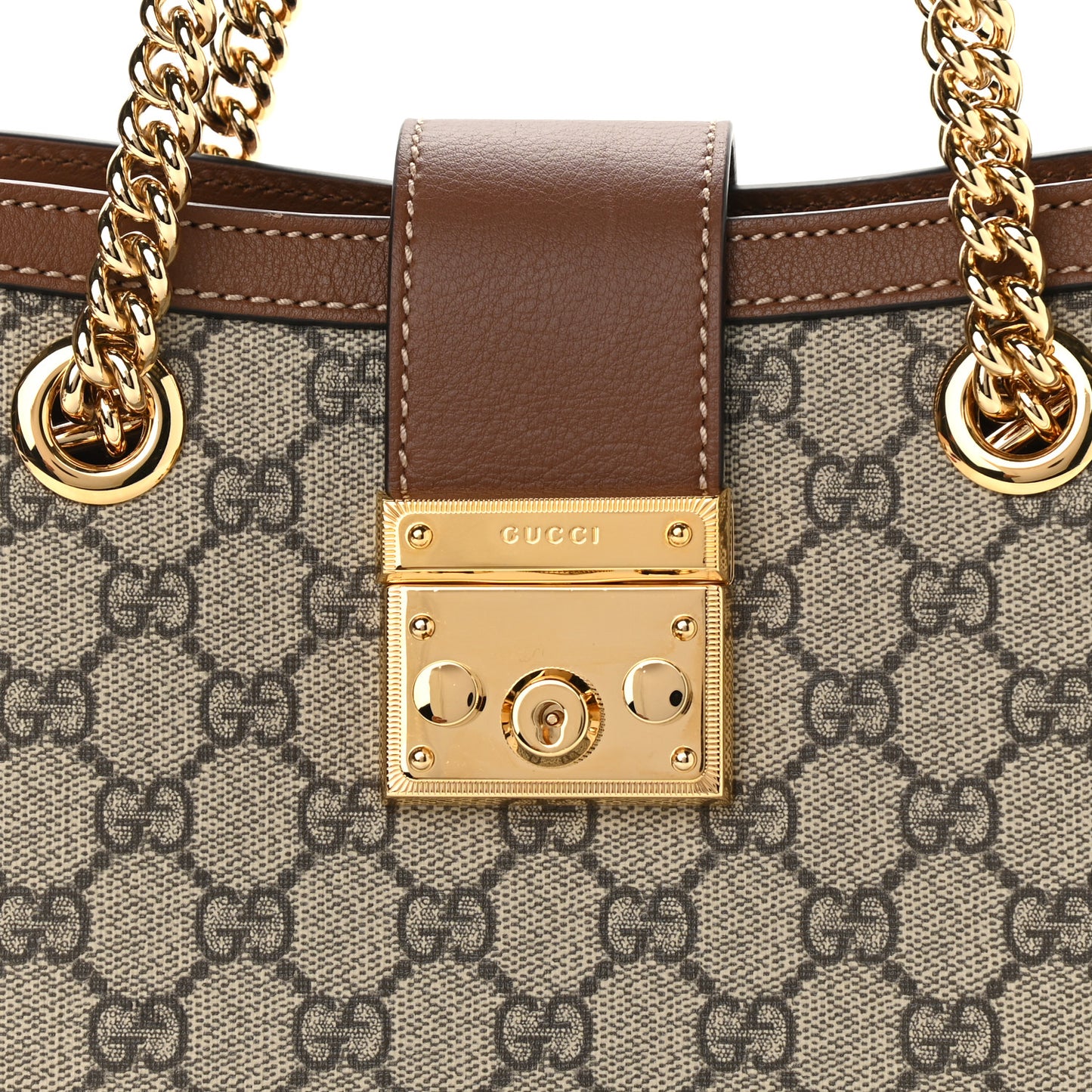 GG Supreme Monogram Calfskin Small Padlock Tote Beige Ebony Tuscany