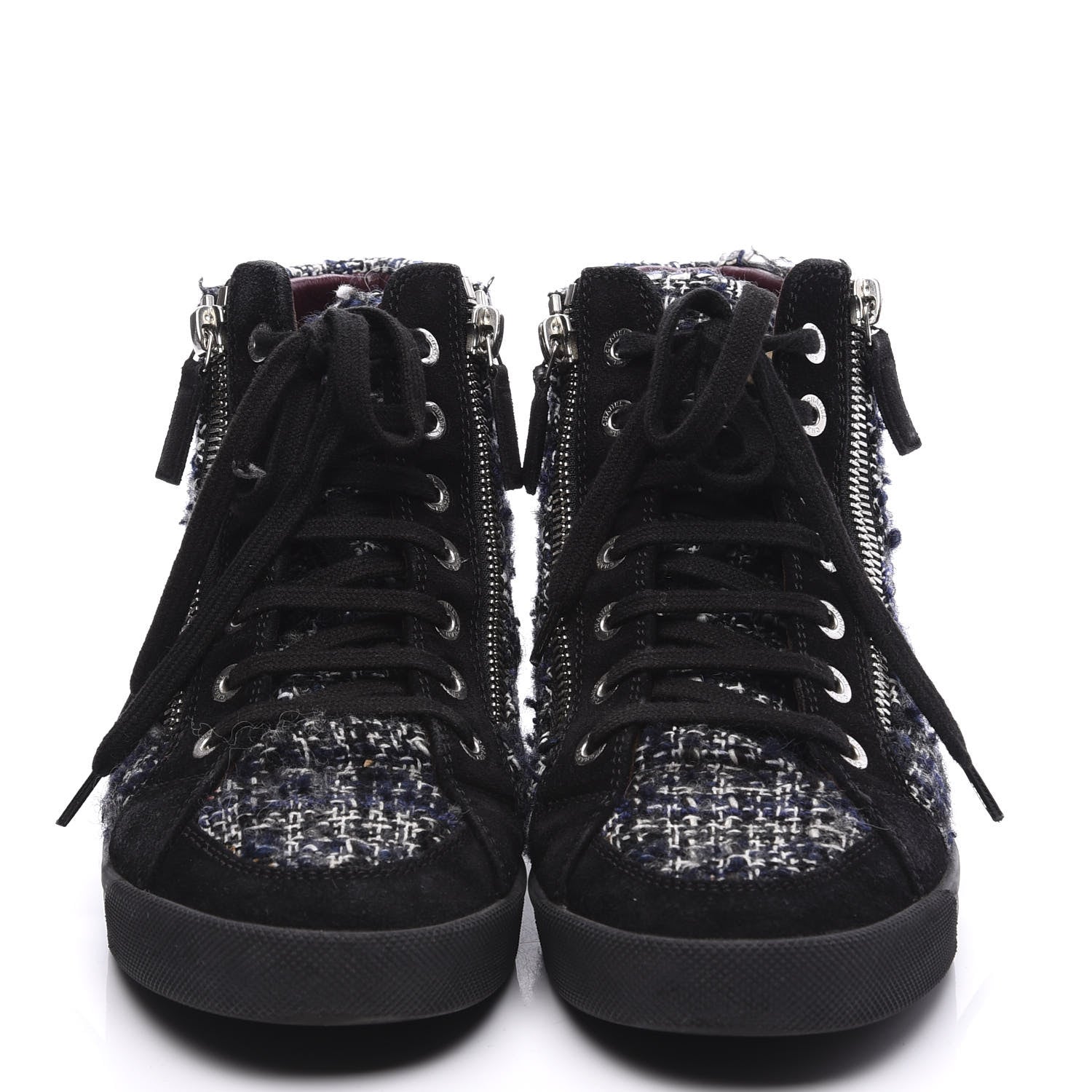 Chanel Tweed Suede High Top Sneakers 36.5 Dark Grey 3 of 10