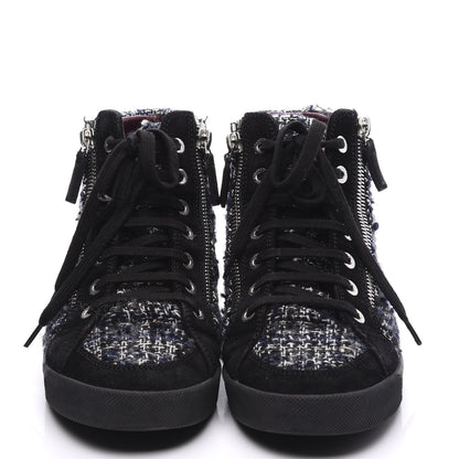 Chanel Tweed Suede High Top Sneakers 36.5 Dark Grey 3 of 10