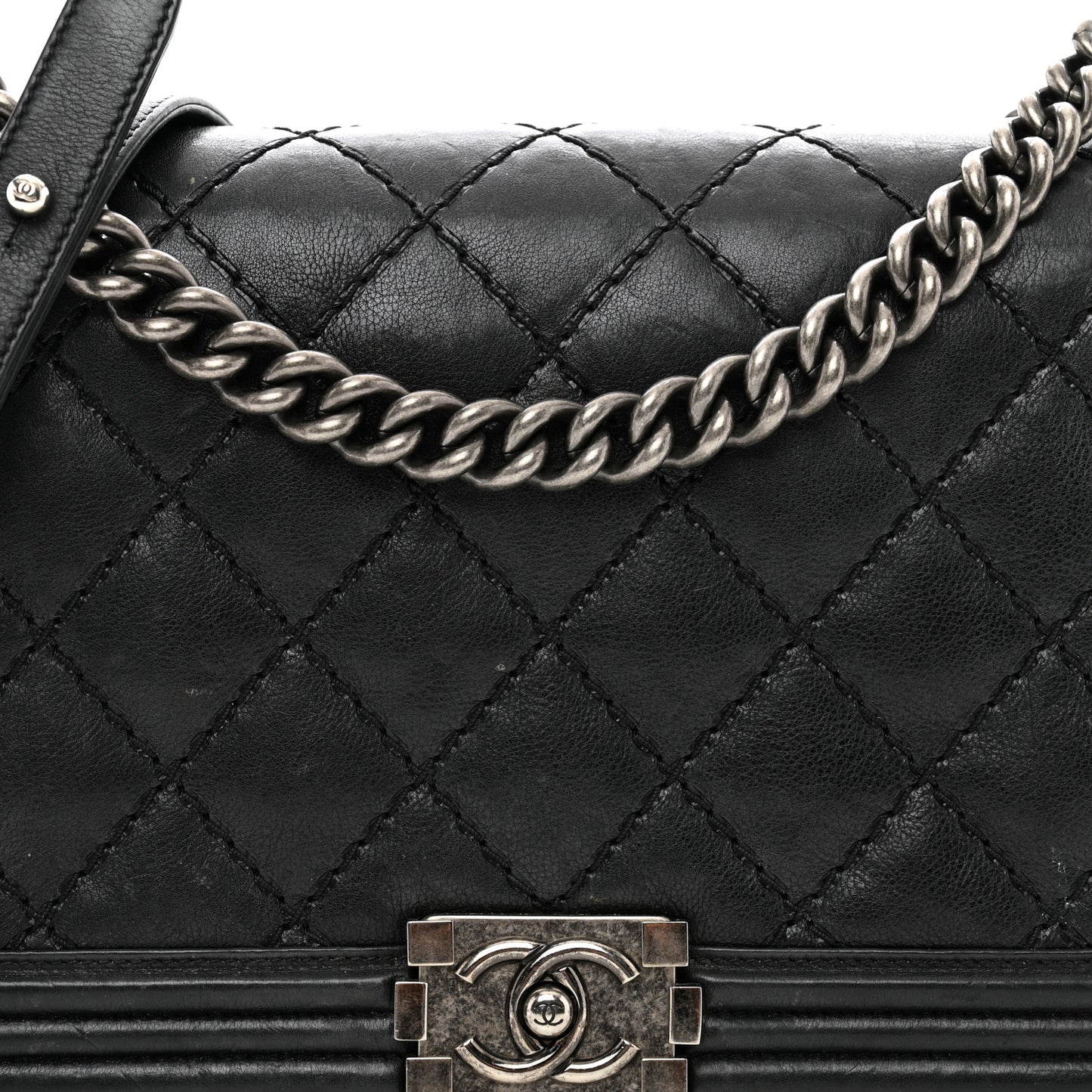 Calfskin Quilted Double Stitch New Medium Boy Flap Black